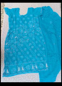 Turquoise Embroidered Kurta Set