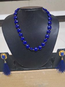 Blue Beaded Necklace and Earring Set
