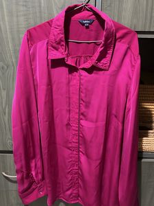 Magenta Satin Button-Up Shirt