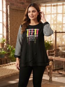 Chic Black Tunic Top with Striped Sleeves