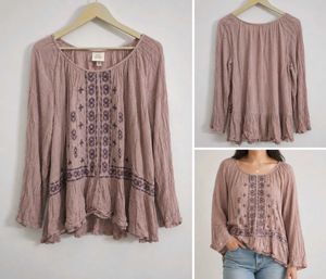 Boho Embroidered Peasant Top