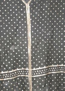 Elegant Black Kurta with White Polka Dots