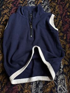 Navy Blue Sleeveless Quarter Zip Top