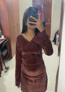 Velvet V-Neck Floral Lace trim Mini Dress