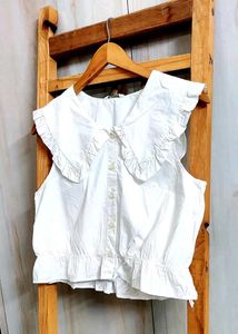 White Cropped Blouse with Peter Pan Collar size-34
