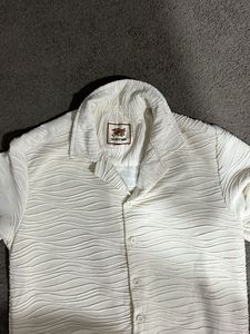 Men's White Textured Short Set