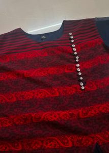 🟥Striped A-Line Dress with Button Detail