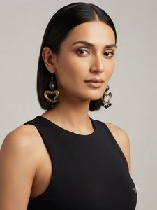 Heart Dangle Earrings and pearl bangles.