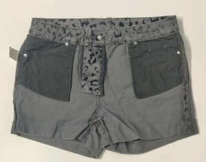 Y2K Leopard Print Grey Denim Shorts