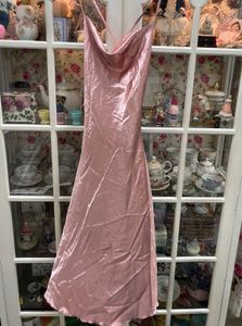 Pink Satin Cowl Neck Slip Dress Backless
