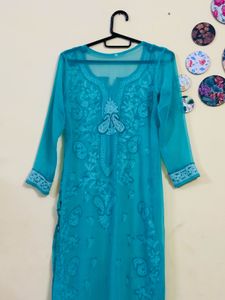 Beautiful Teal Chikankari Kurta