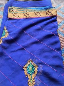 Vibrant Blue Embroidered Saree