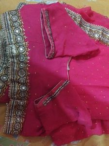 Elegant Pink Embellished Saree with Blouse