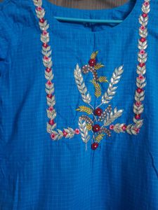 Beautifully Embroidered Blue Kurta