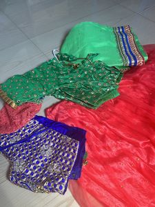 Green Bridal Lehenga With 2 Customized Blouse