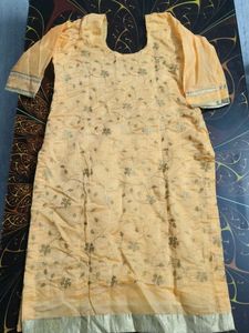 Peach Kurta with Embellished Neckline