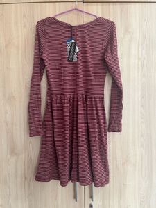 Wills Maroon Striped Long Sleeve Dress