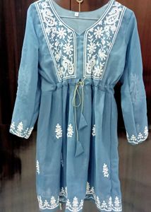 Chikankari short kurti grey