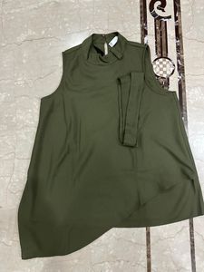 Kazo Chic Olive Green Asymmetrical Tunic Top