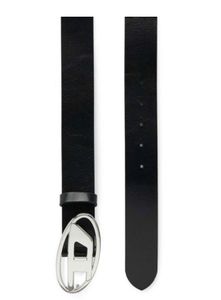 Diesel Black Leather Belt with Silver Buckle
