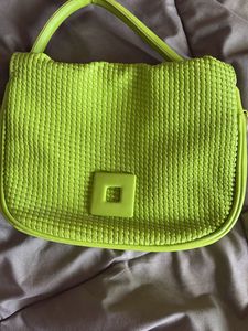 Vibrant Lime Green Textured Shoulder Bag