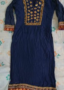 Blue Kurta with Intricate Gold Embellishments