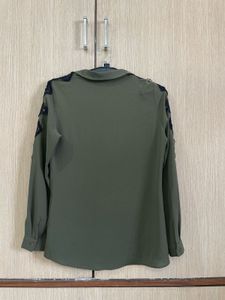 olive green formal  shirt  stylish net on sleeve