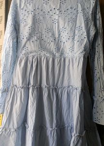 Light Blue Embroidered Tiered Dress