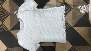 White Textured Short Sleeve Top