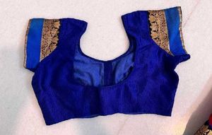Red Saree with Blue and Gold Border