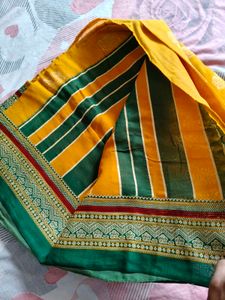 Vibrant Yellow Saree with Green Border