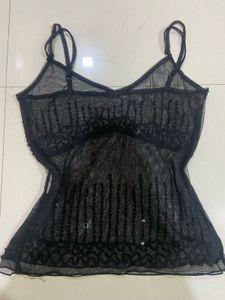 Y2k Sparkly Black Sheer Camisole Top