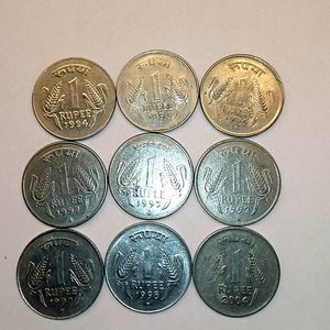 Set Of 9 Rare 1 Rupee Coins