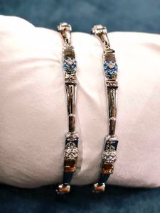 Exquisite Diamond and Sapphire pure silver Bangles