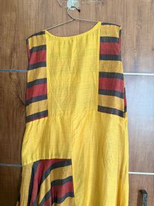 Yellow Kurta with Red &amp; Brown Stripes