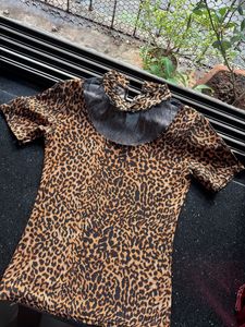 Leopard Print Top with Collar Detail