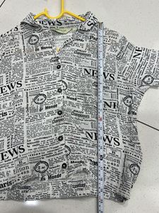 Newspaper Print Button-Up Shirt