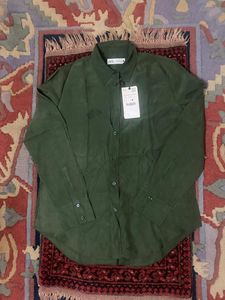 100% Silk Zara olive Button-Down Shirt