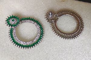 Green &amp; White Diamond Chand Bali Earrings