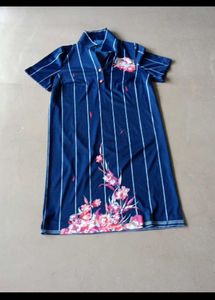 Navy Striped Floral Polo Dress