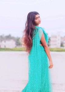 Sparkling Teal Net Saree with Blouse