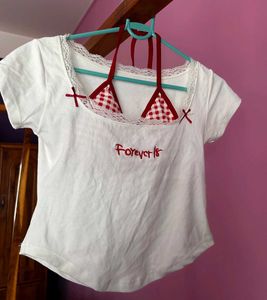 Cute Forever 18 Crop Top with Bikini Overlay