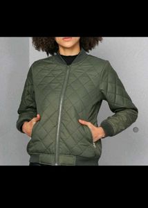 Olive Quilted Bomber Jacket