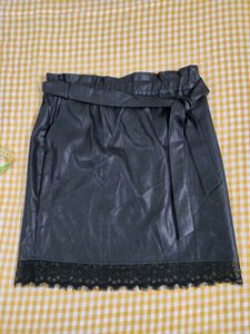Faux Leather Lace Trim Skirt