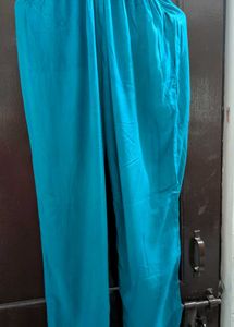 Turquoise Blue Bandhani Print Kurta Pant Dupatta M