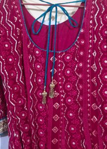 Elegant rani pink Embroidered Anarkali