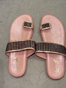 Sparkling Pink Flat Sandals