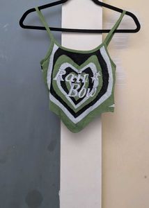 Green Rainbow Heart Graphic Crop Top