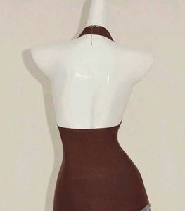 Brown Halter Neck Ruched Top