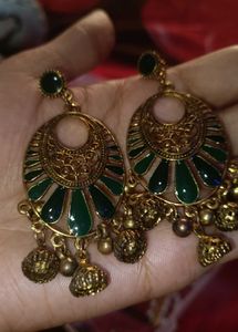 Boho Green Jhumka Earrings